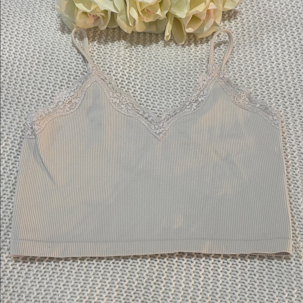 Wild Fable Gray Lace Trim Crop Top
